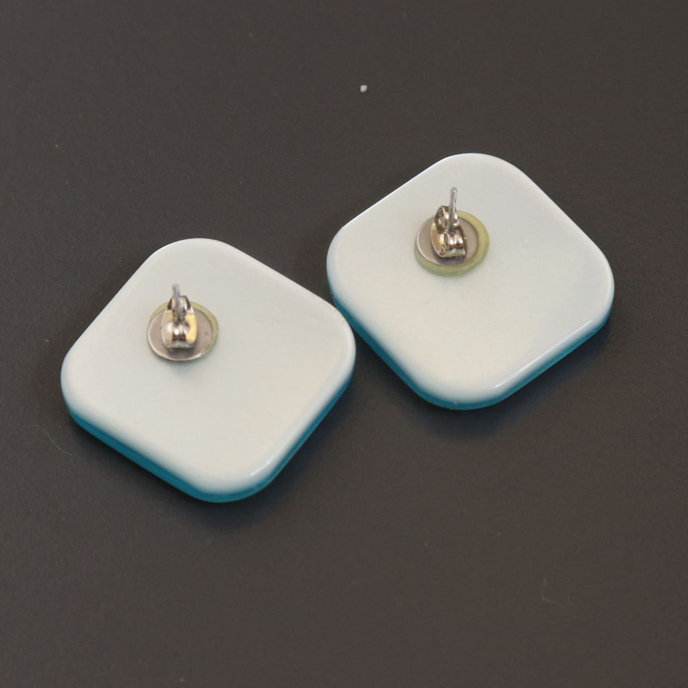 Earrings Blue Square Silver Glitter Teal - Picture 2 of 2